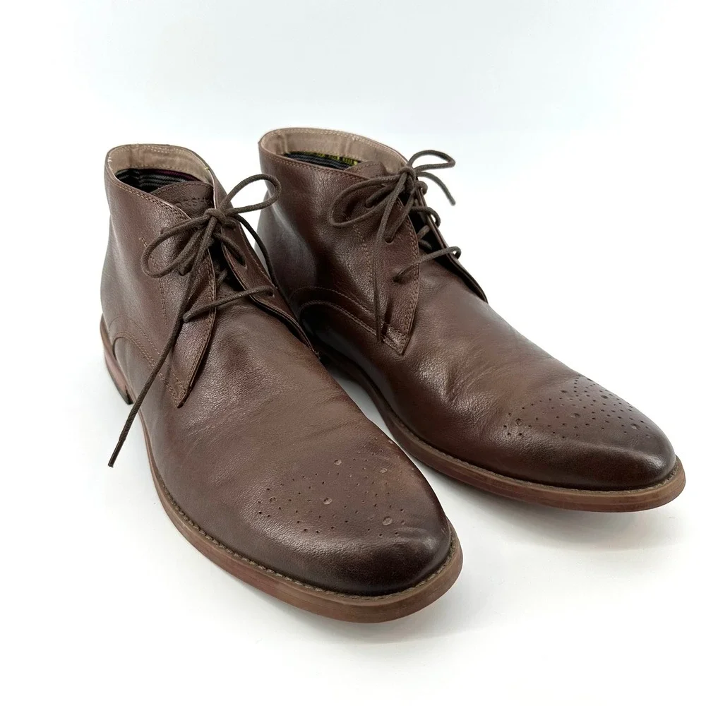 Florsheim Mens 15085-200 Brown Leather Medallion Toe Chukka Boots 10.5D